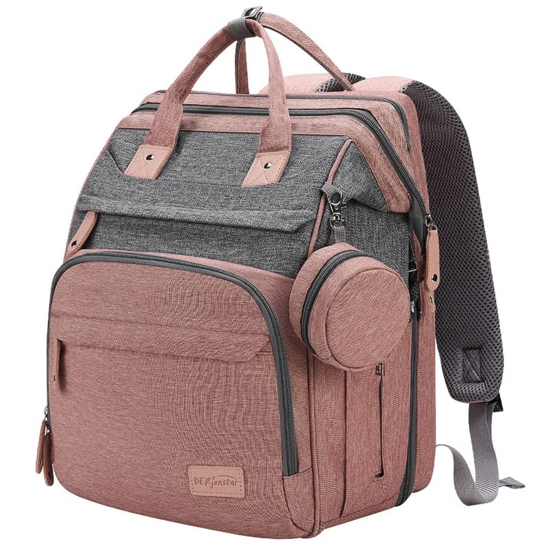 DERJUNSTAR Store Baby Diaper Bag Backpack, Diaper Changing Station, Baby Bags for Boys Girls,Waterproof Changing Pad,USB Charging Port,Pacifier Case, Sunshade and Toy Bar, Pale Pink - Image 4